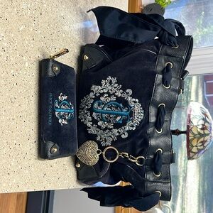 Juicy Couture Navy blue Velvet bag and matching wallet